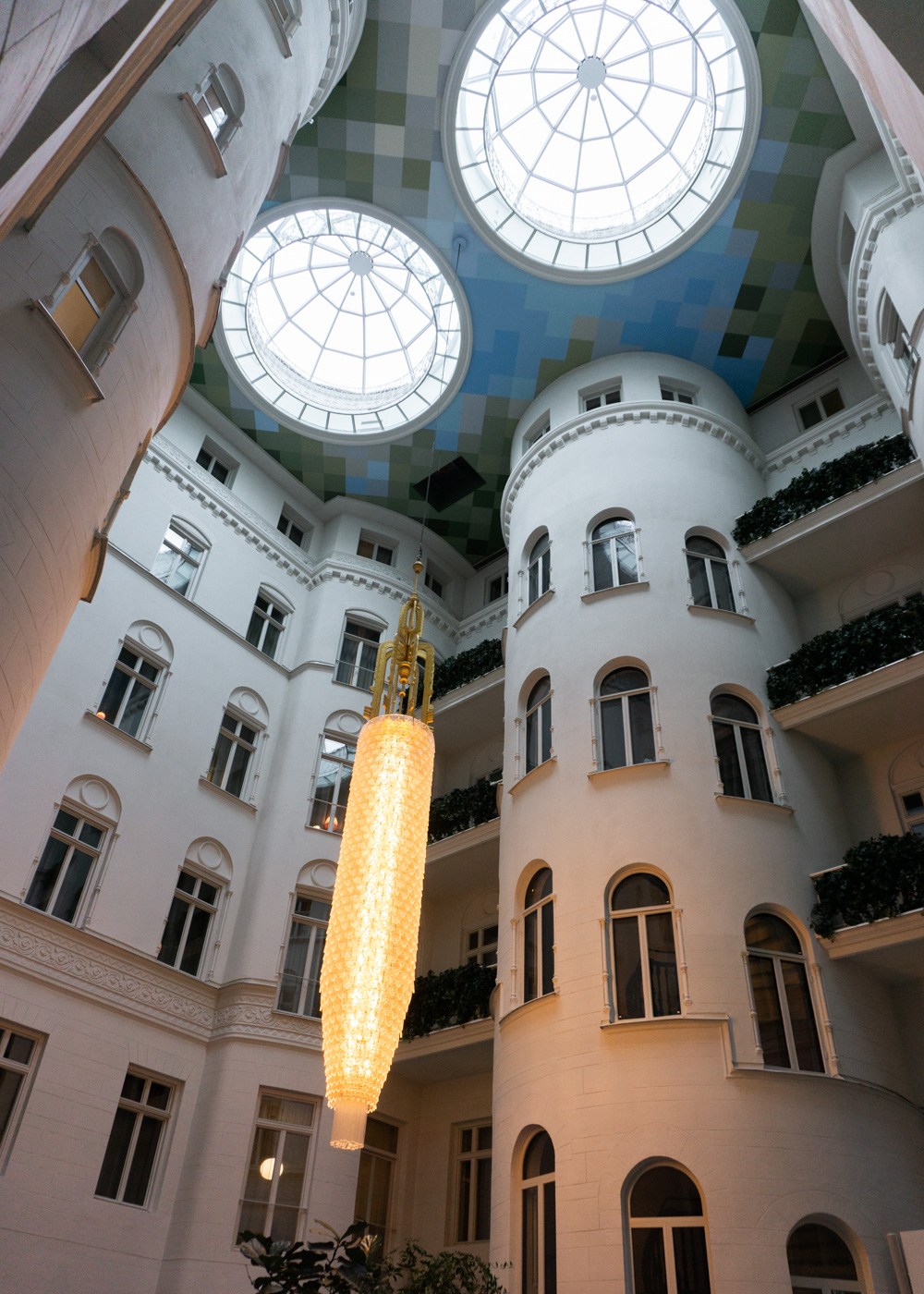 Hotel architecture and suspended lighting